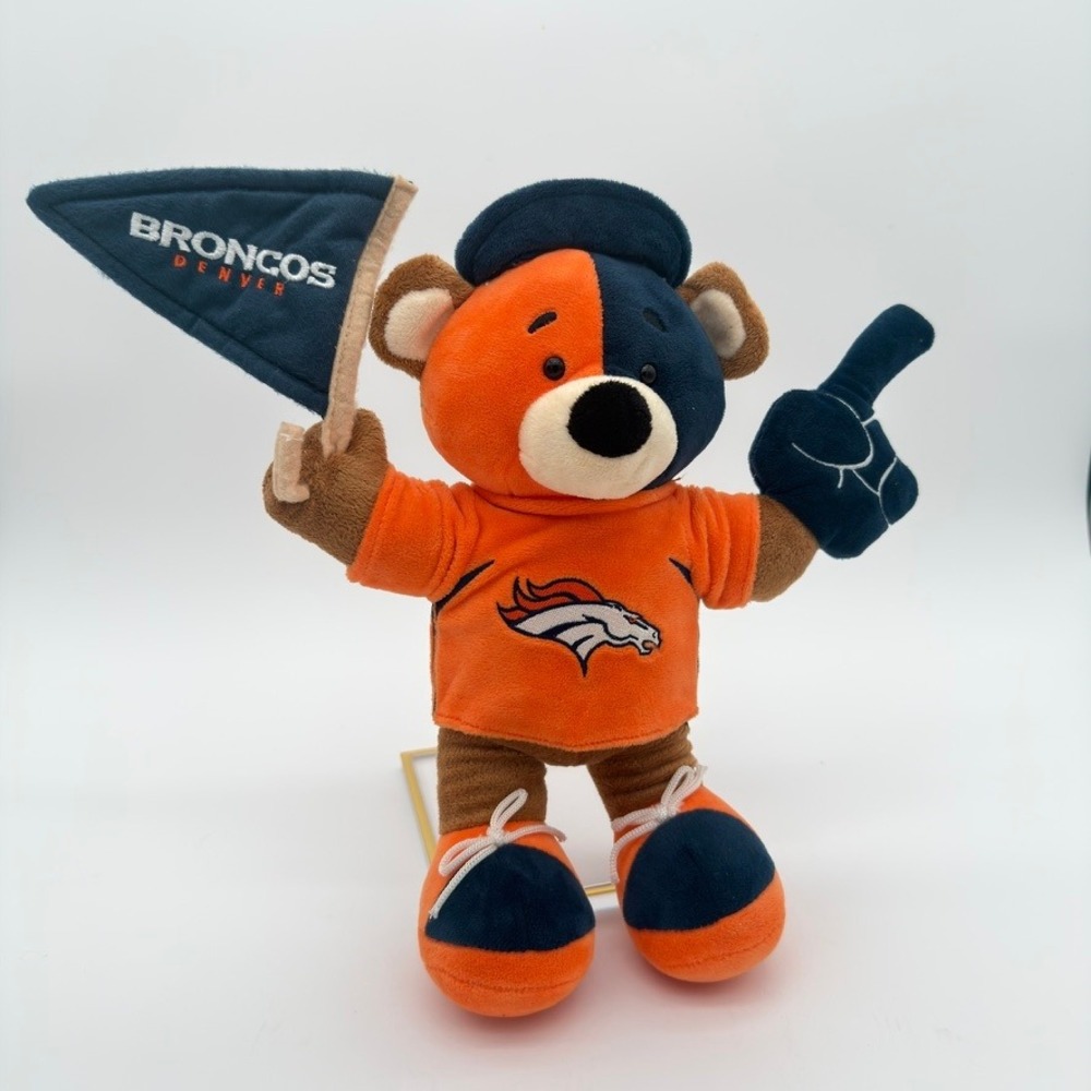 Forever Collectibles Denver Broncos Plush Bear Fan Gear 11 in Orange Navy